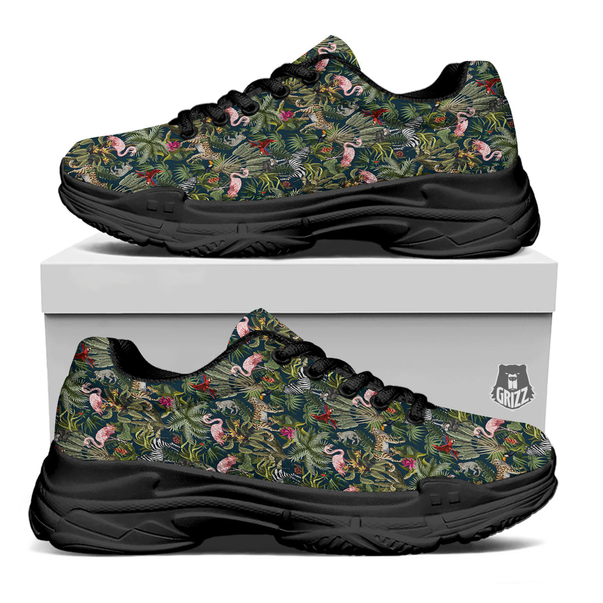 Tropical Cartoon Print Pattern Black Chunky Shoes-grizzshop