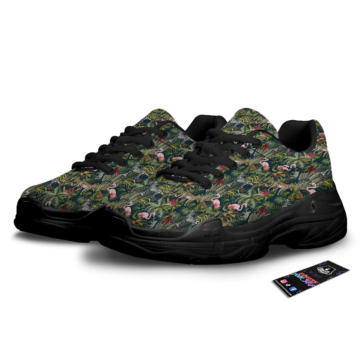 Tropical Cartoon Print Pattern Black Chunky Shoes-grizzshop