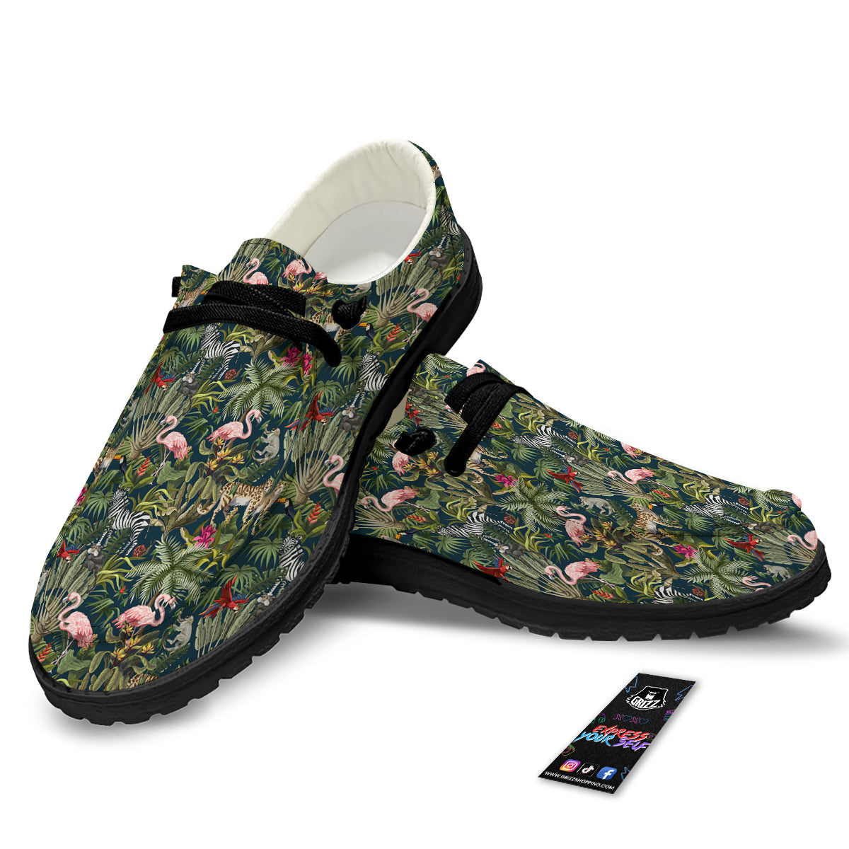 Tropical Cartoon Print Pattern Black Loafers-grizzshop