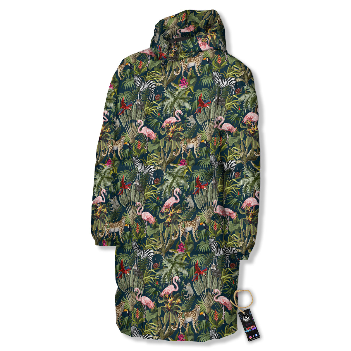 Tropical Cartoon Print Pattern Long Down Jacket-grizzshop