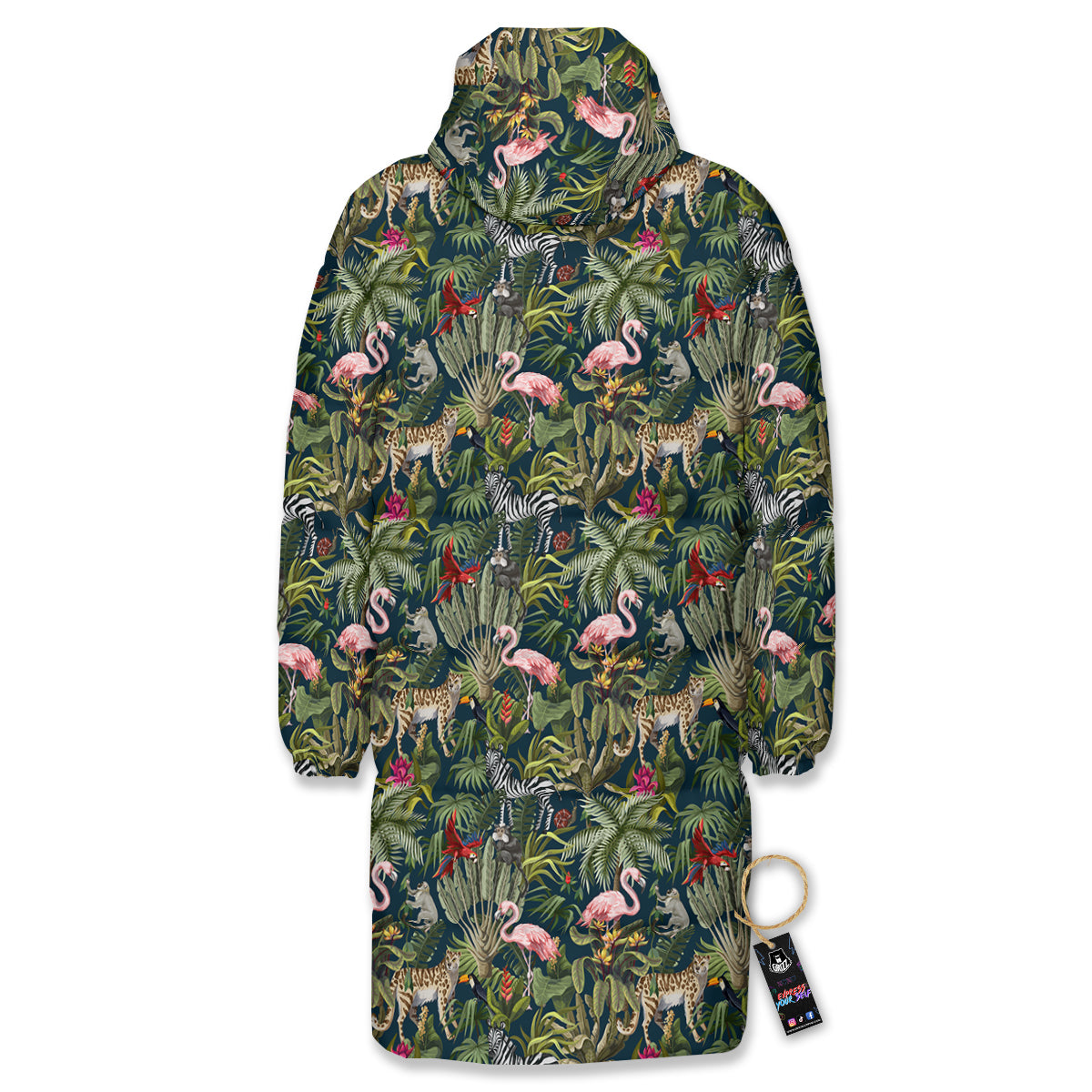 Tropical Cartoon Print Pattern Long Down Jacket-grizzshop