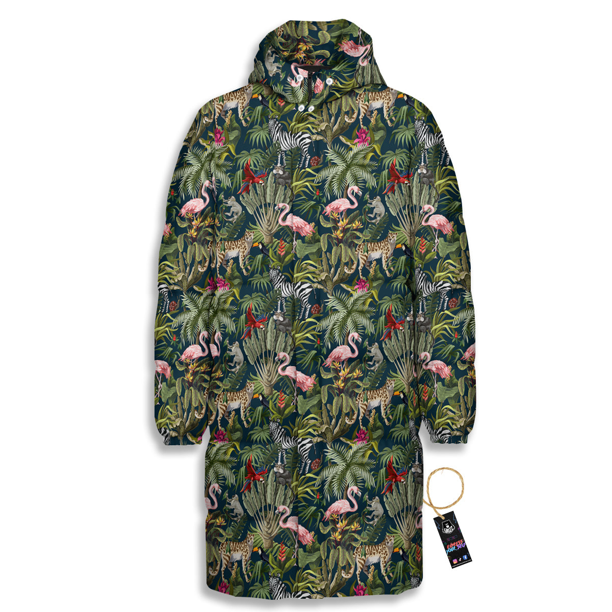 Tropical Cartoon Print Pattern Long Down Jacket-grizzshop