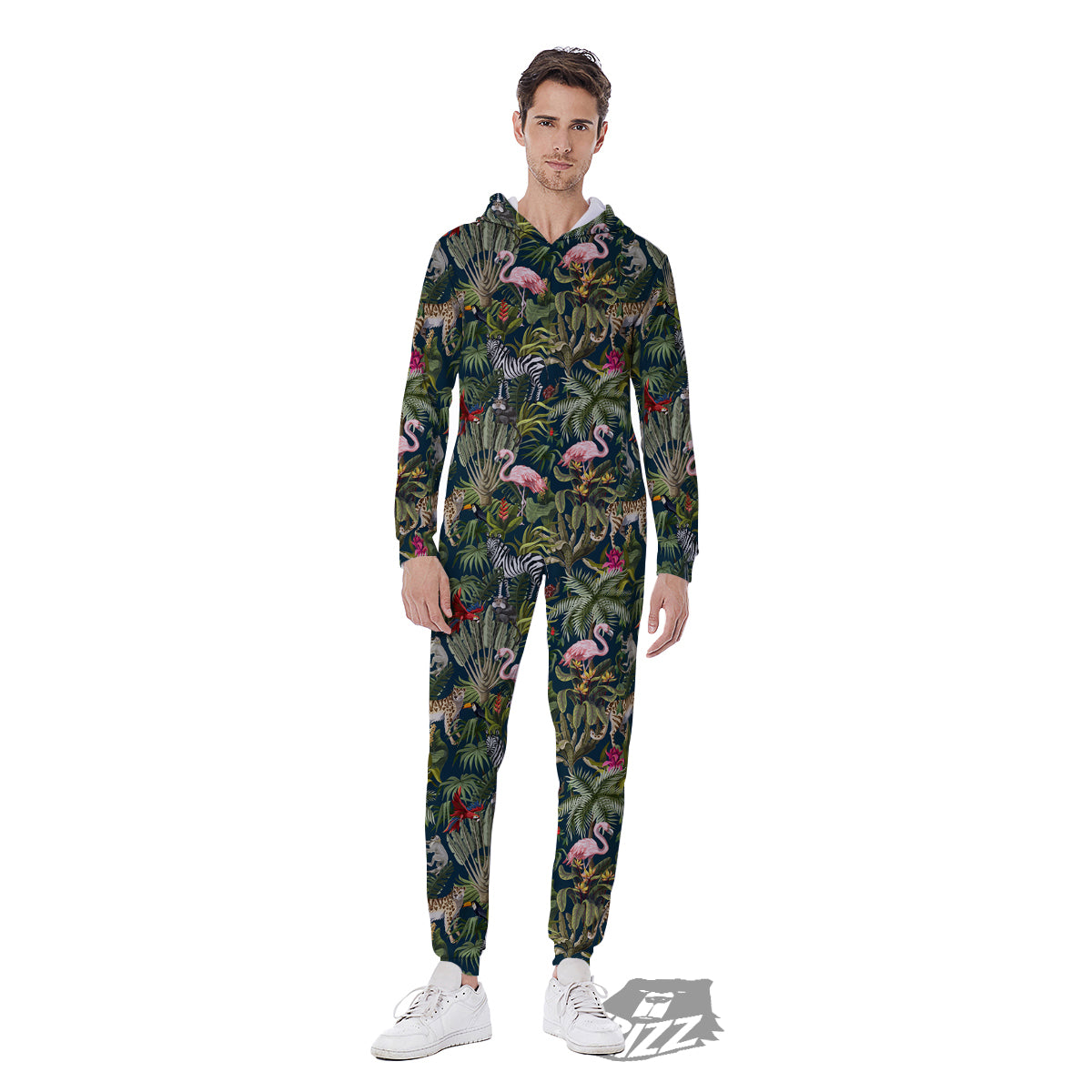 Tropical Cartoon Print Pattern Men's Jumpsuit-grizzshop