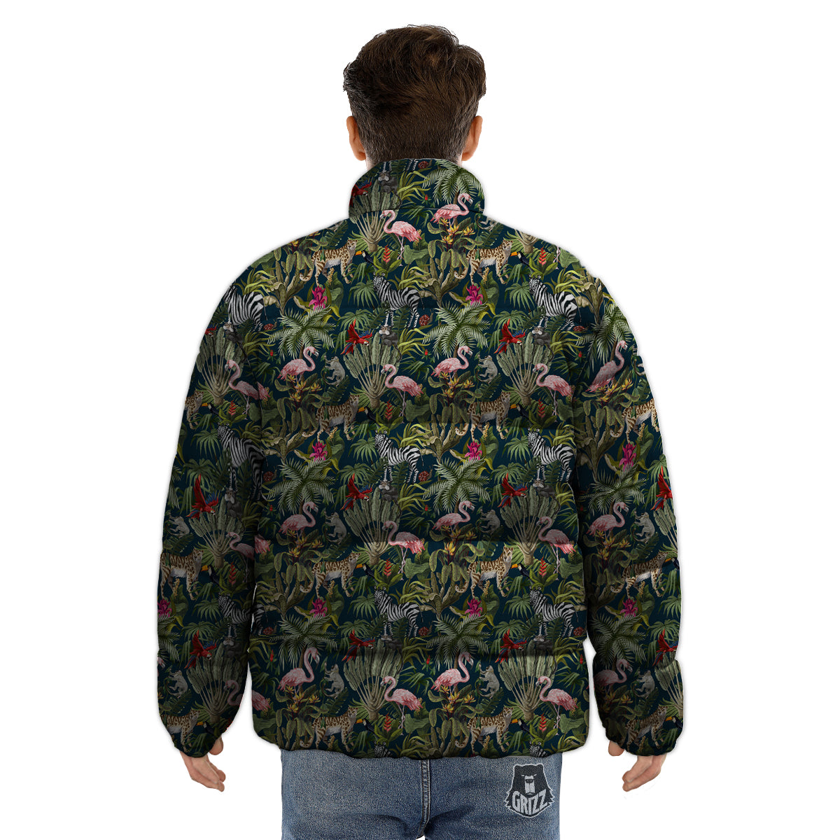 Tropical Cartoon Print Pattern Puffer Jacket-grizzshop
