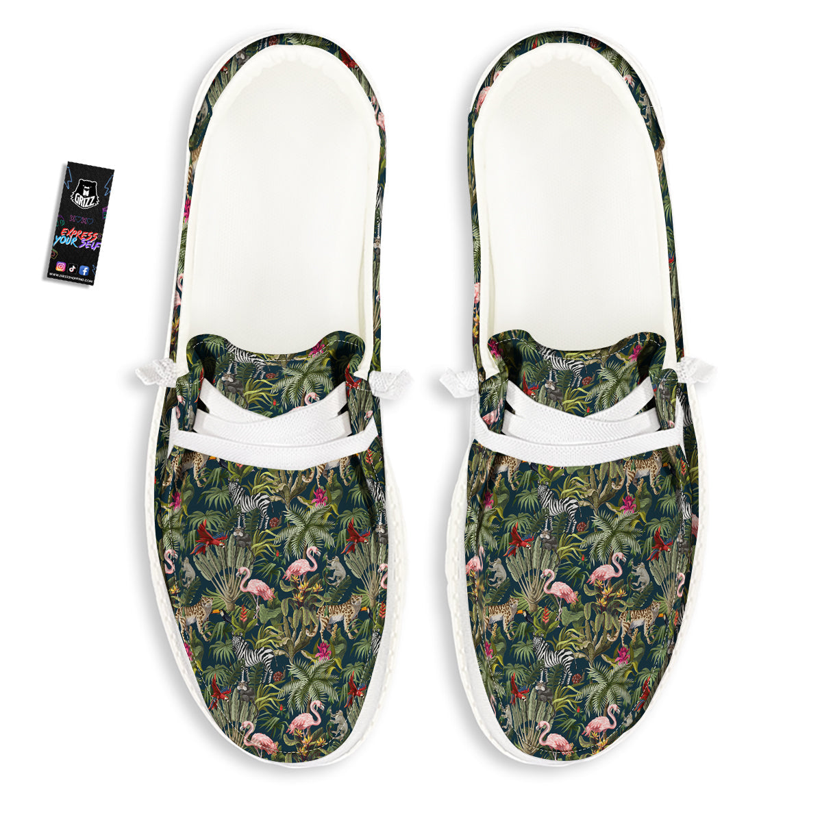 Tropical Cartoon Print Pattern White Loafers-grizzshop