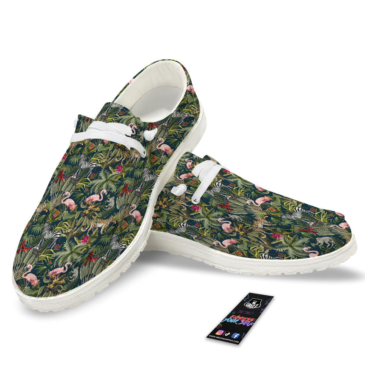 Tropical Cartoon Print Pattern White Loafers-grizzshop