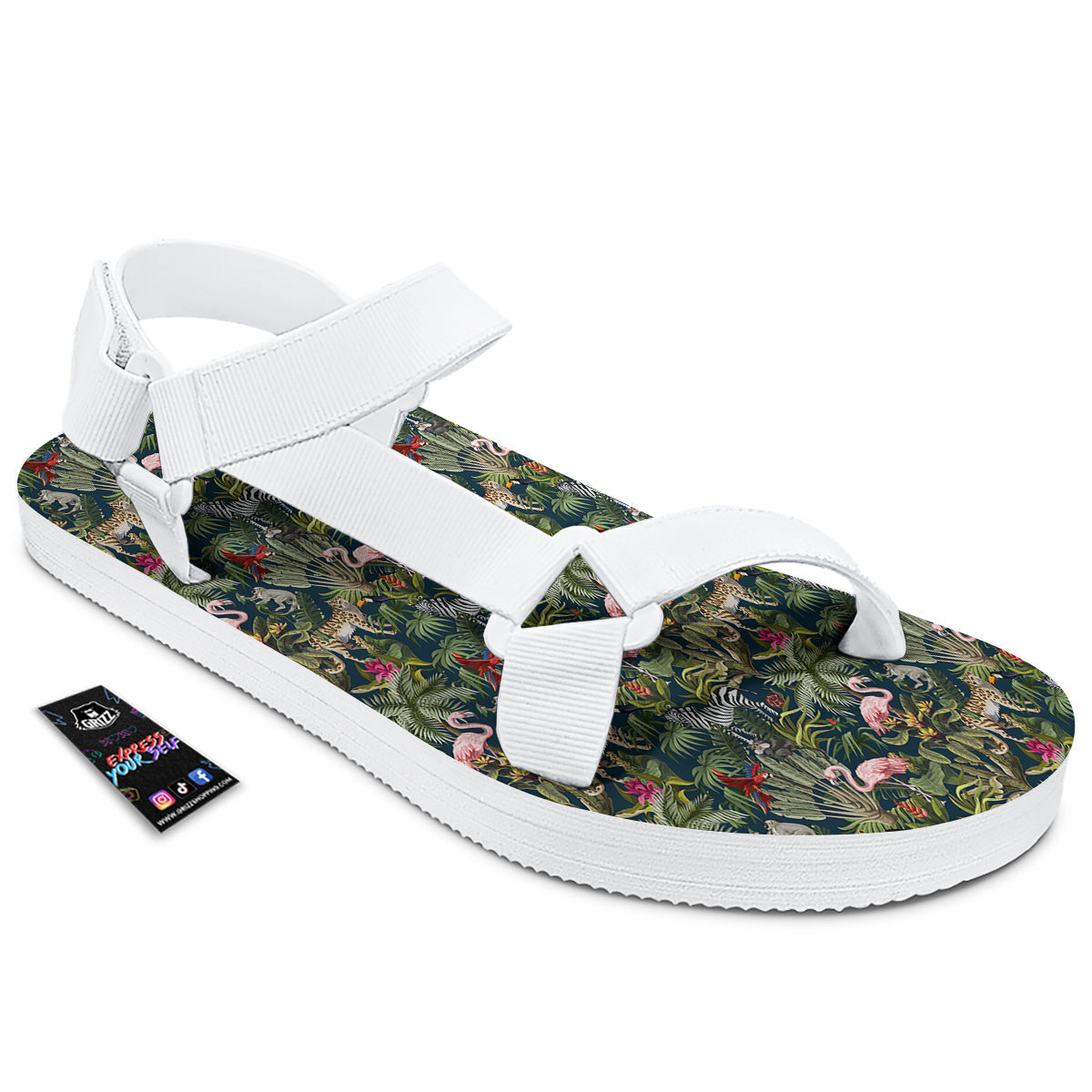 Tropical Cartoon Print Pattern White Open Toe Sandals-grizzshop