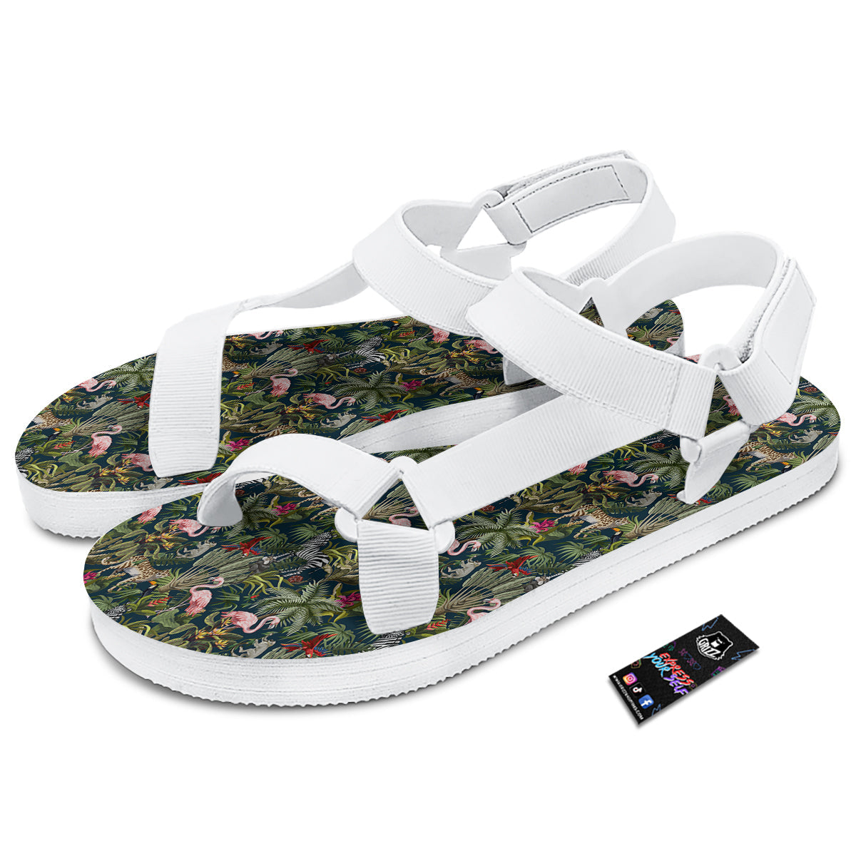 Tropical Cartoon Print Pattern White Open Toe Sandals-grizzshop