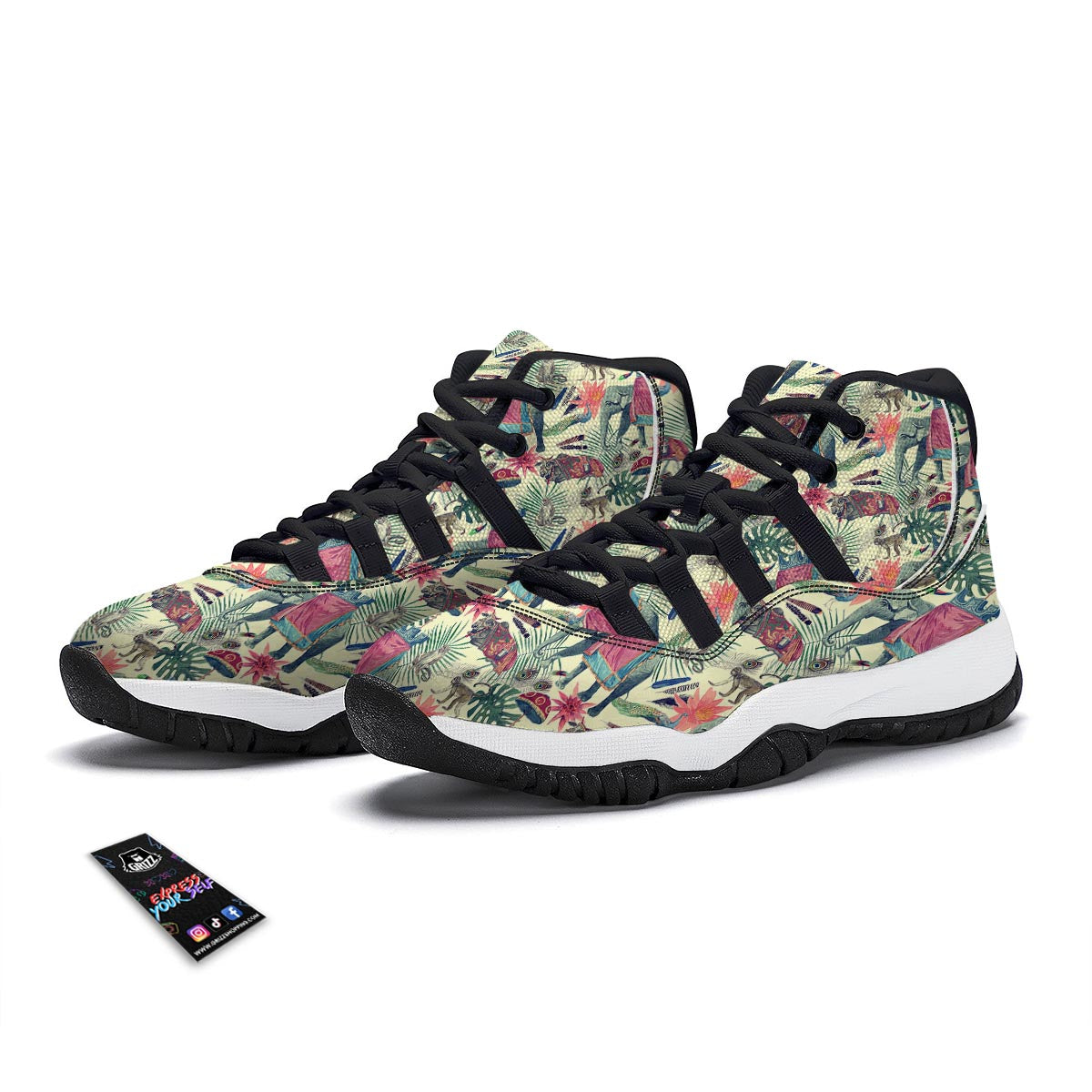 Tropical Elephant Print Black Bball Shoes-grizzshop