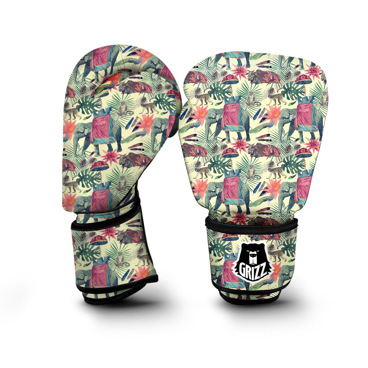 Tropical Elephant Print Boxing Gloves-grizzshop