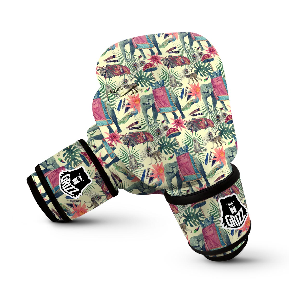 Tropical Elephant Print Boxing Gloves-grizzshop