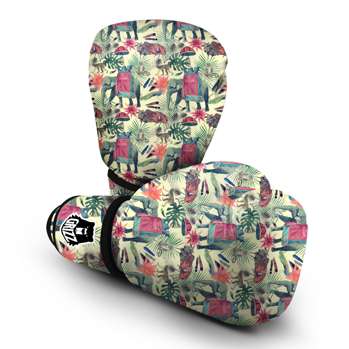 Tropical Elephant Print Boxing Gloves-grizzshop