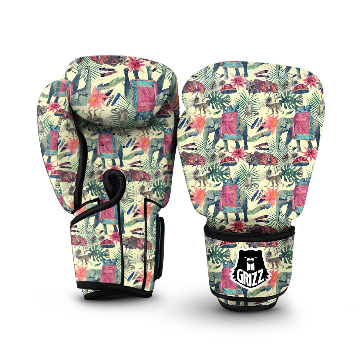 Tropical Elephant Print Boxing Gloves-grizzshop