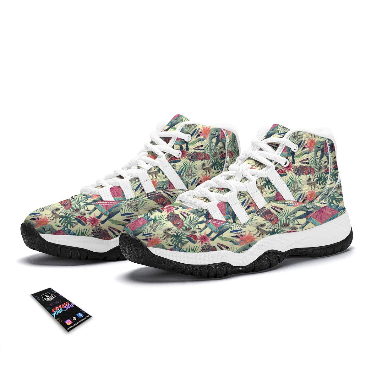 Tropical Elephant Print White Bball Shoes-grizzshop
