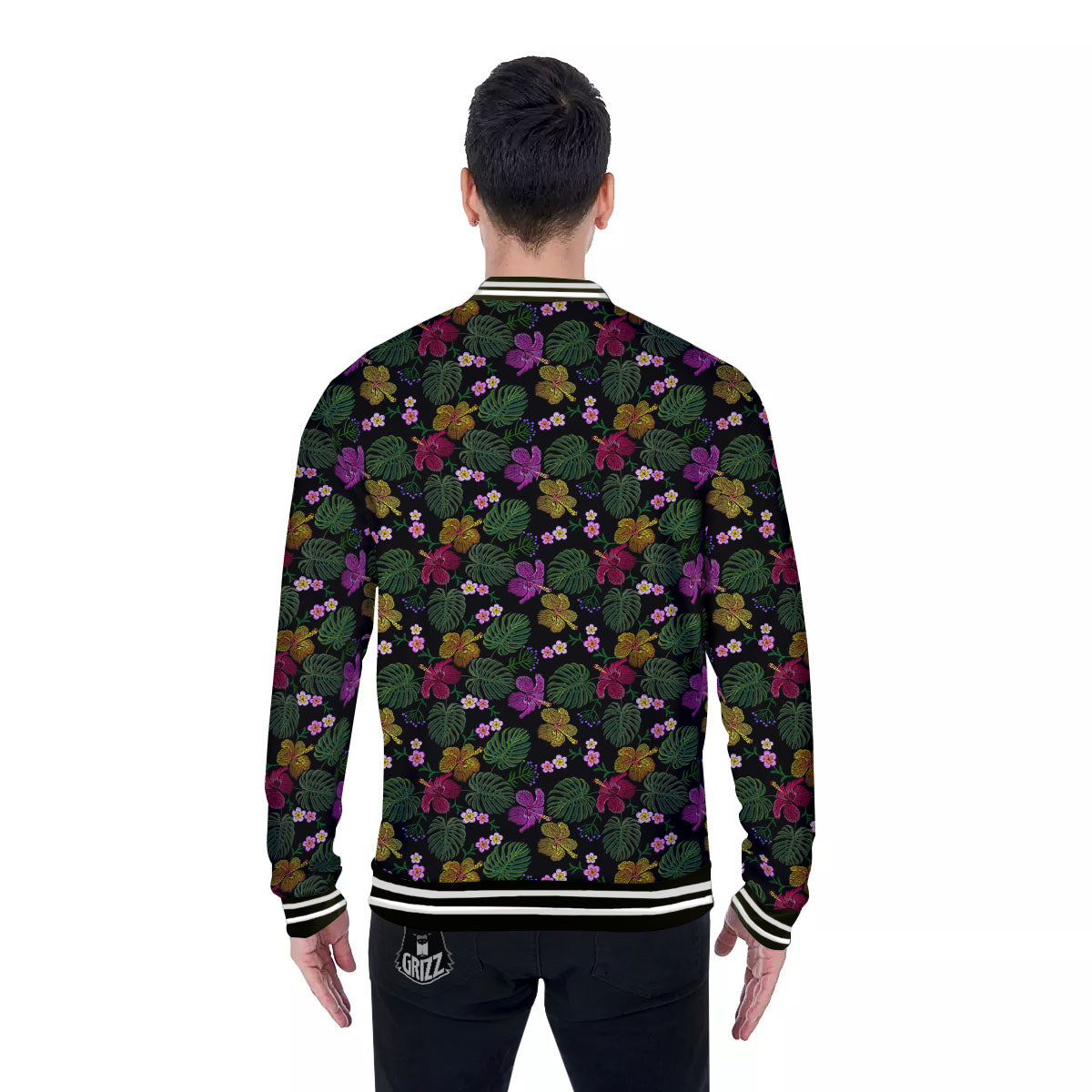 Tropical Embroidery Print Pattern Baseball Jacket-grizzshop