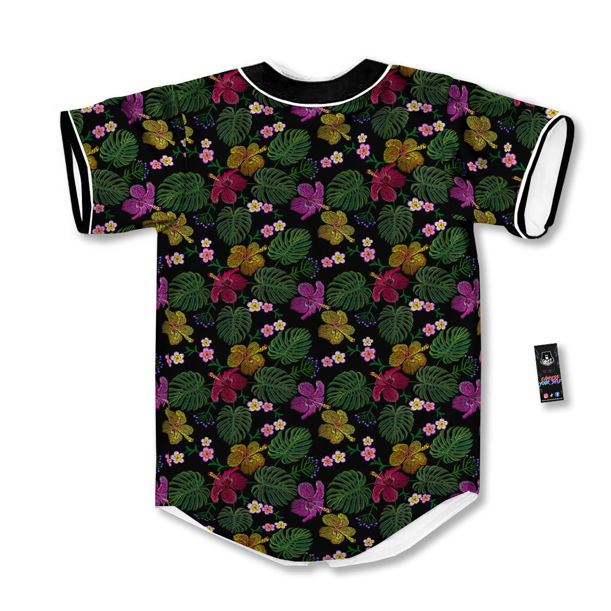 Tropical Embroidery Print Pattern Baseball Jersey-grizzshop