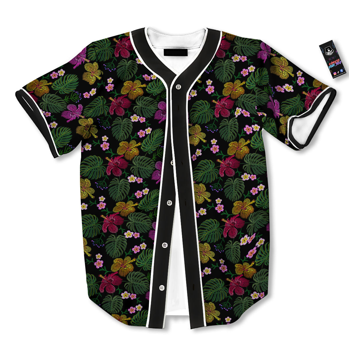 Tropical Embroidery Print Pattern Baseball Jersey-grizzshop
