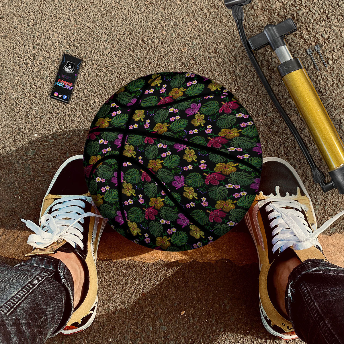 Tropical Embroidery Print Pattern Basketball-grizzshop