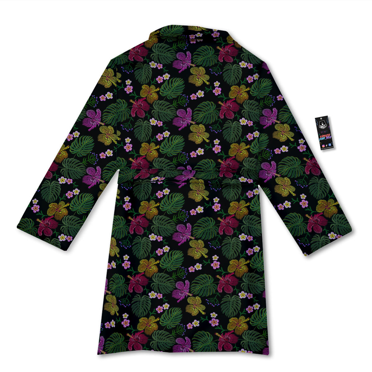 Tropical Embroidery Print Pattern Bathrobe-grizzshop