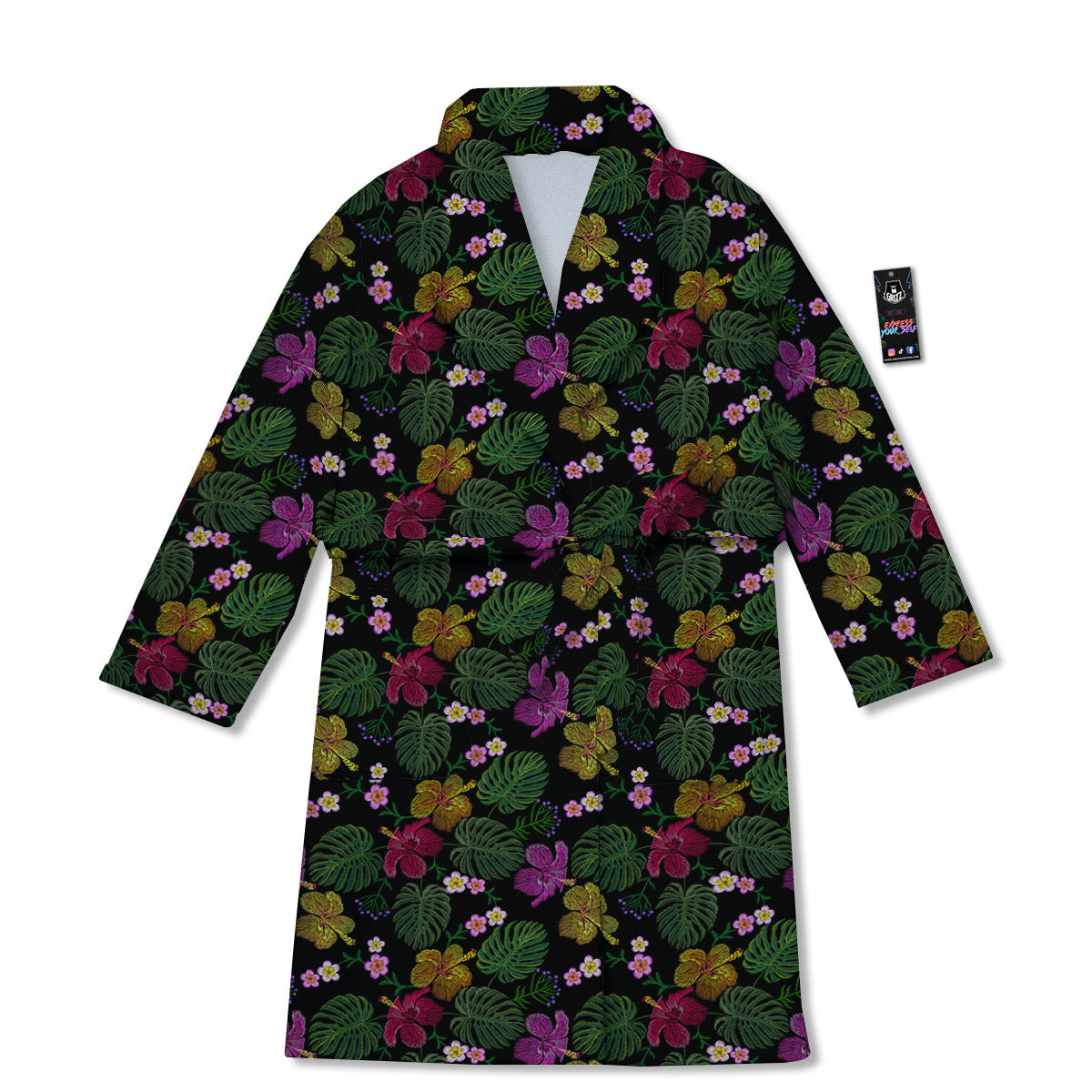 Tropical Embroidery Print Pattern Bathrobe-grizzshop