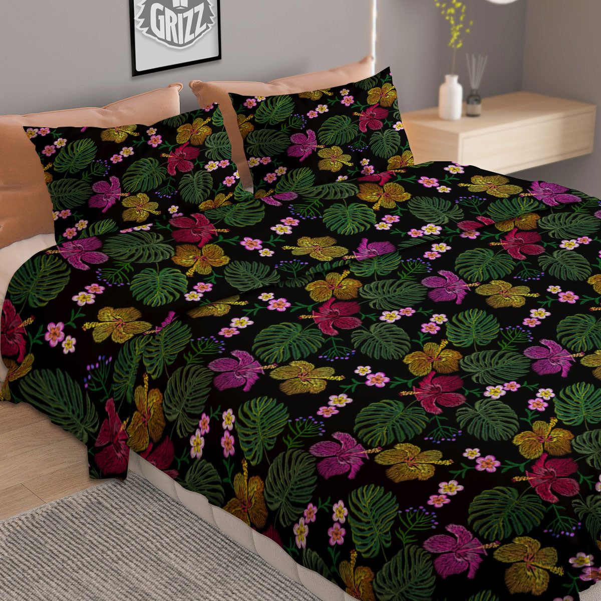 Tropical Embroidery Print Pattern Duvet Cover Bedding Set-grizzshop