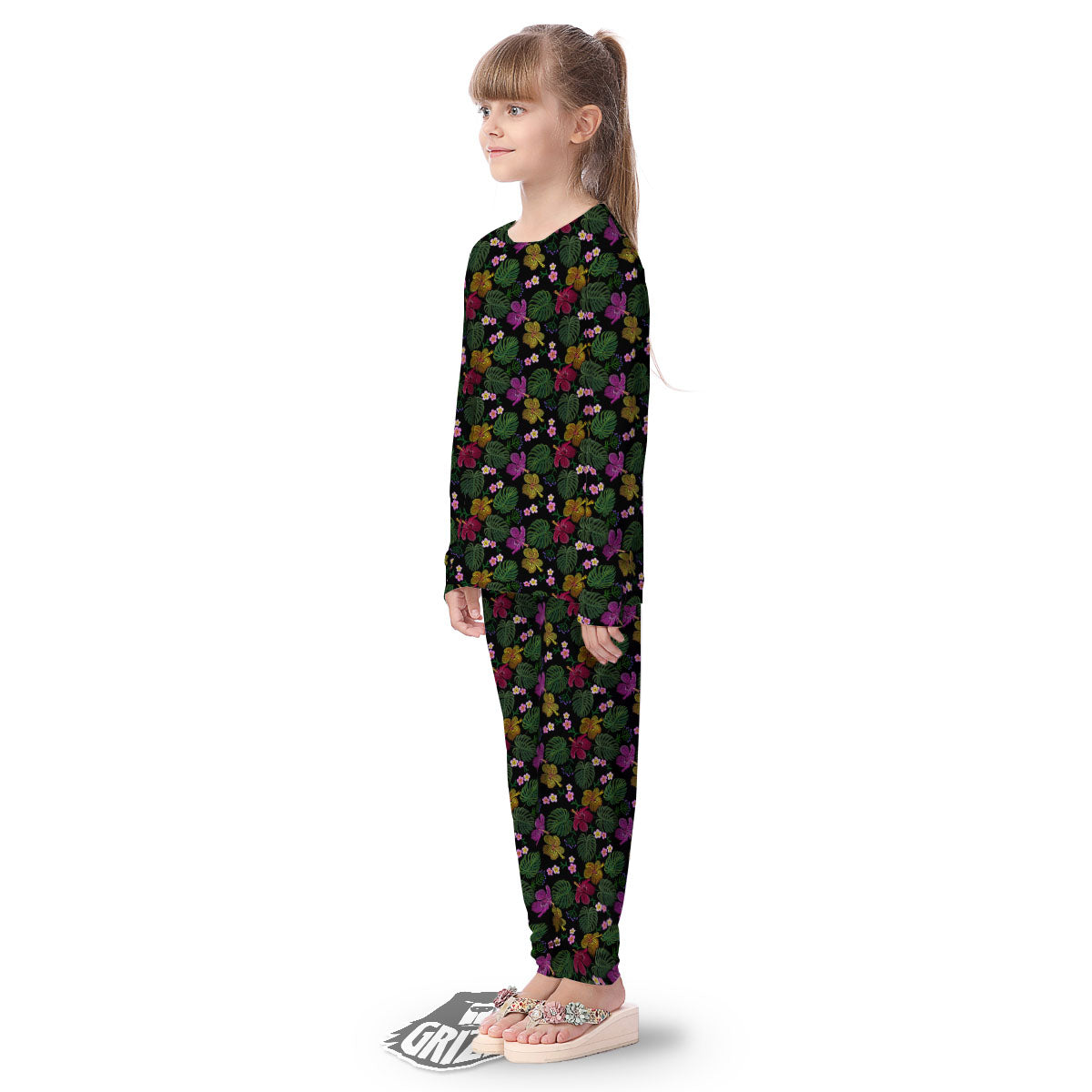 Tropical Embroidery Print Pattern Kid's Pajamas-grizzshop