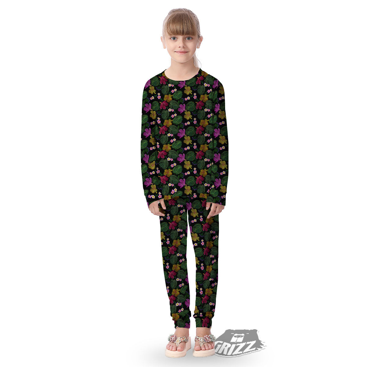 Tropical Embroidery Print Pattern Kid's Pajamas-grizzshop