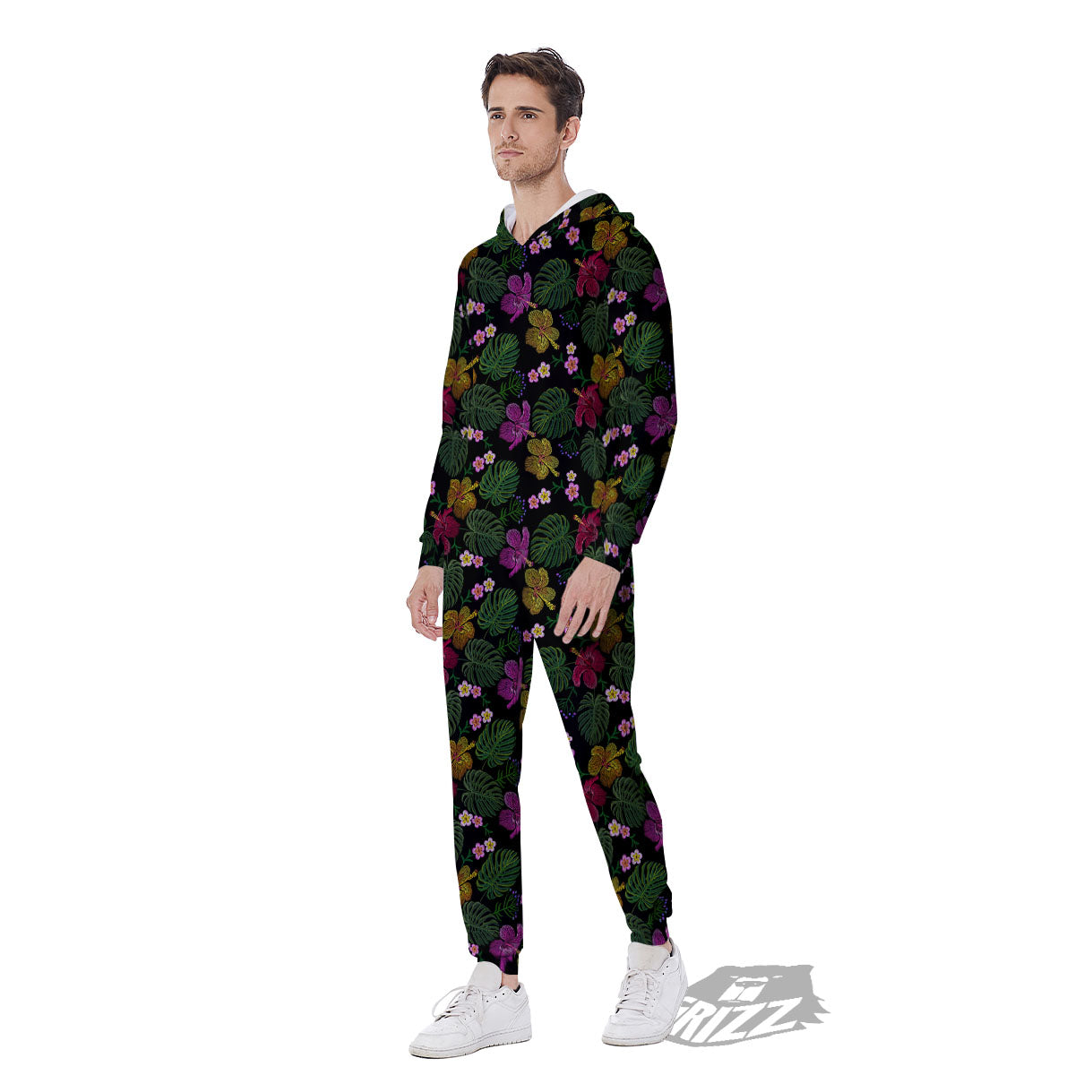 Tropical Embroidery Print Pattern Men's Jumpsuit-grizzshop
