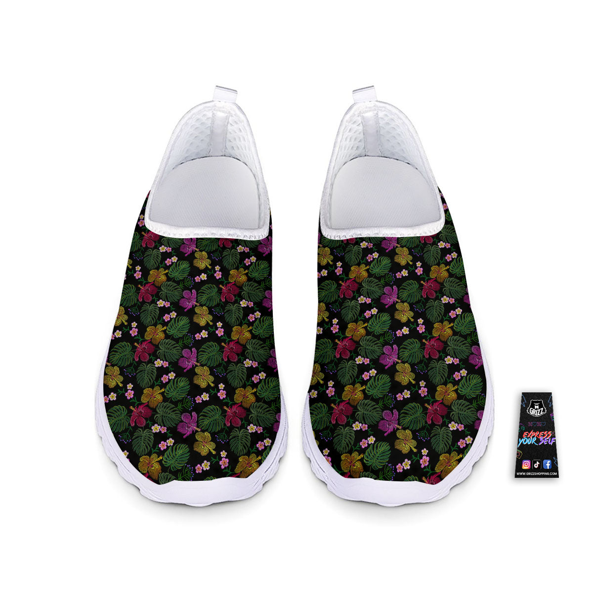 Tropical Embroidery Print Pattern Nurse Shoes-grizzshop