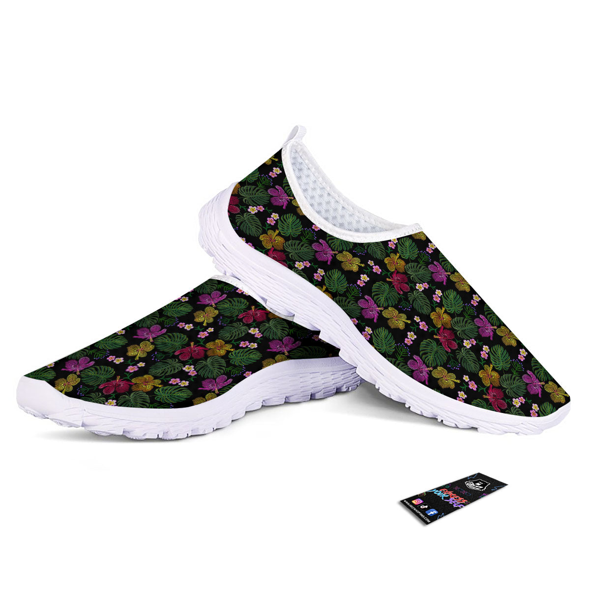 Tropical Embroidery Print Pattern Nurse Shoes-grizzshop