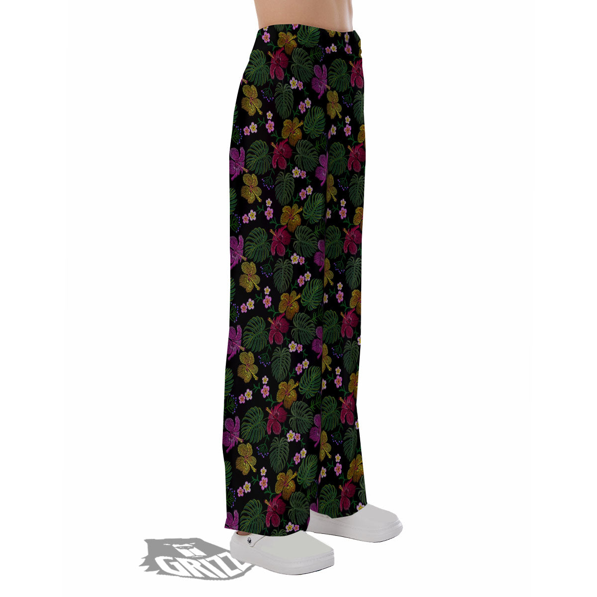 Tropical Embroidery Print Pattern Pajama Pants-grizzshop