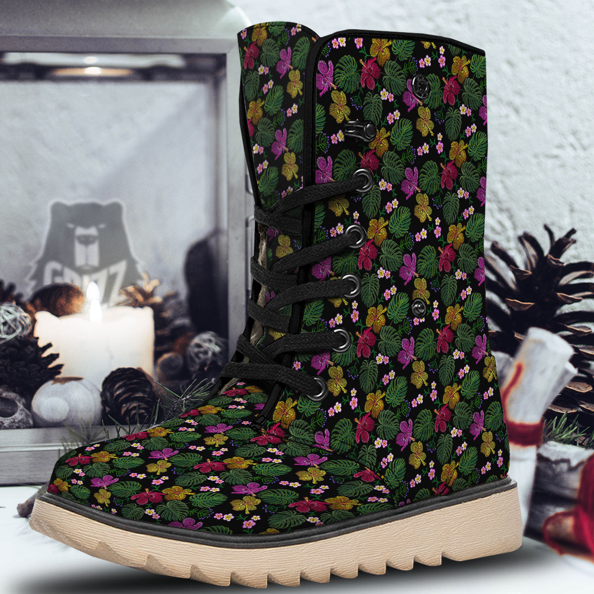 Tropical Embroidery Print Pattern Snow Boots-grizzshop