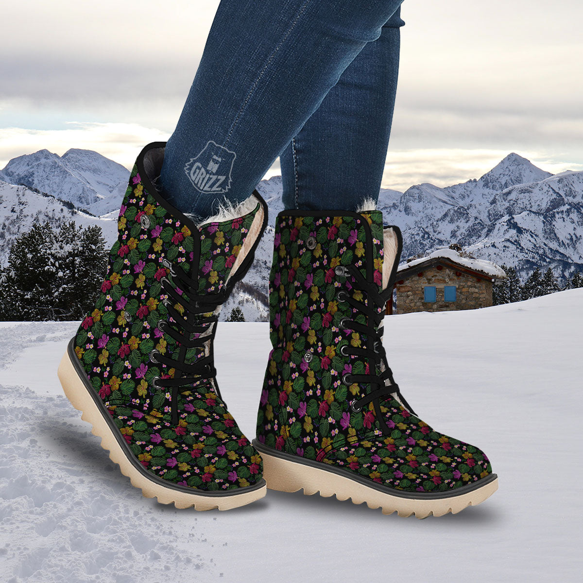 Tropical Embroidery Print Pattern Snow Boots-grizzshop