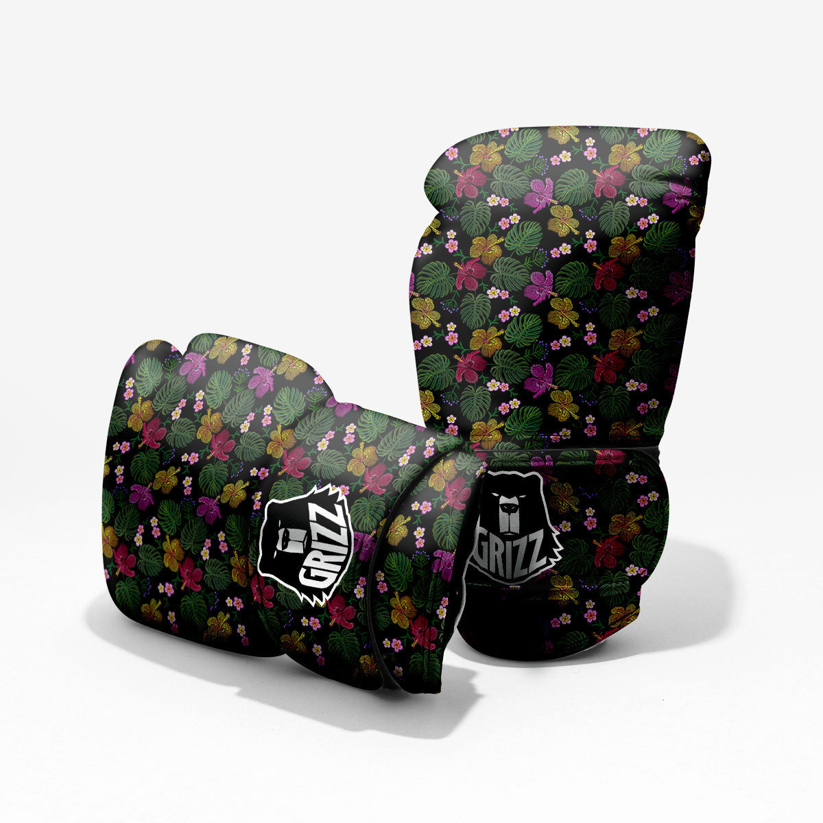 Tropical Embroidery Print Pattern Sparring Gloves-grizzshop