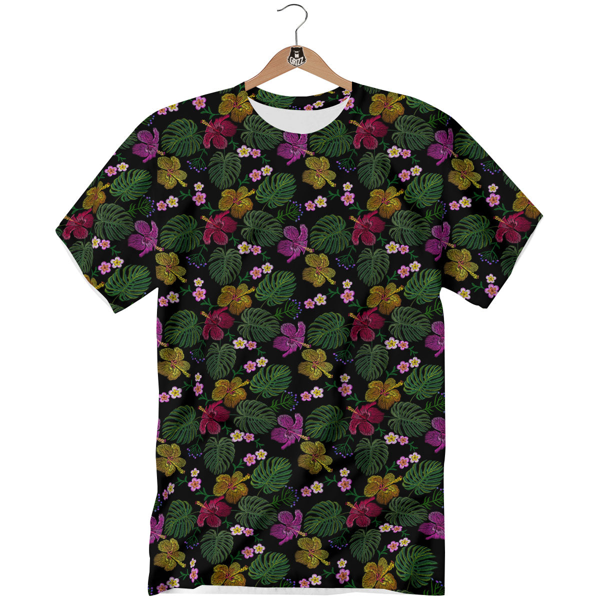 Tropical Embroidery Print Pattern T-Shirt-grizzshop