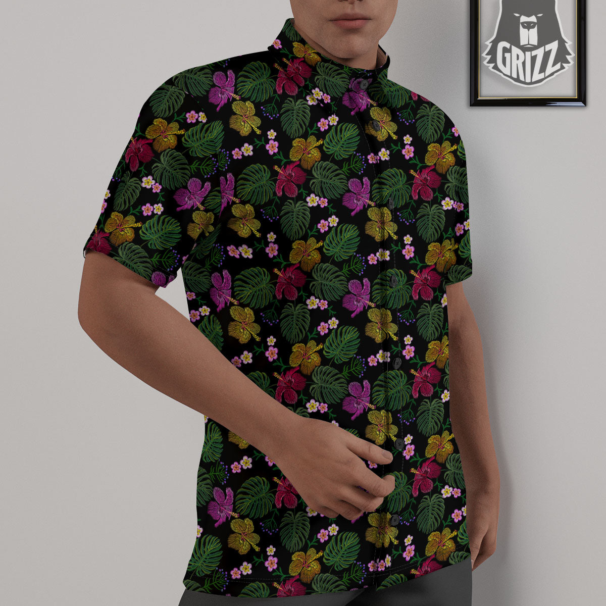 Tropical Embroidery Print Pattern Untucked Shirts-grizzshop