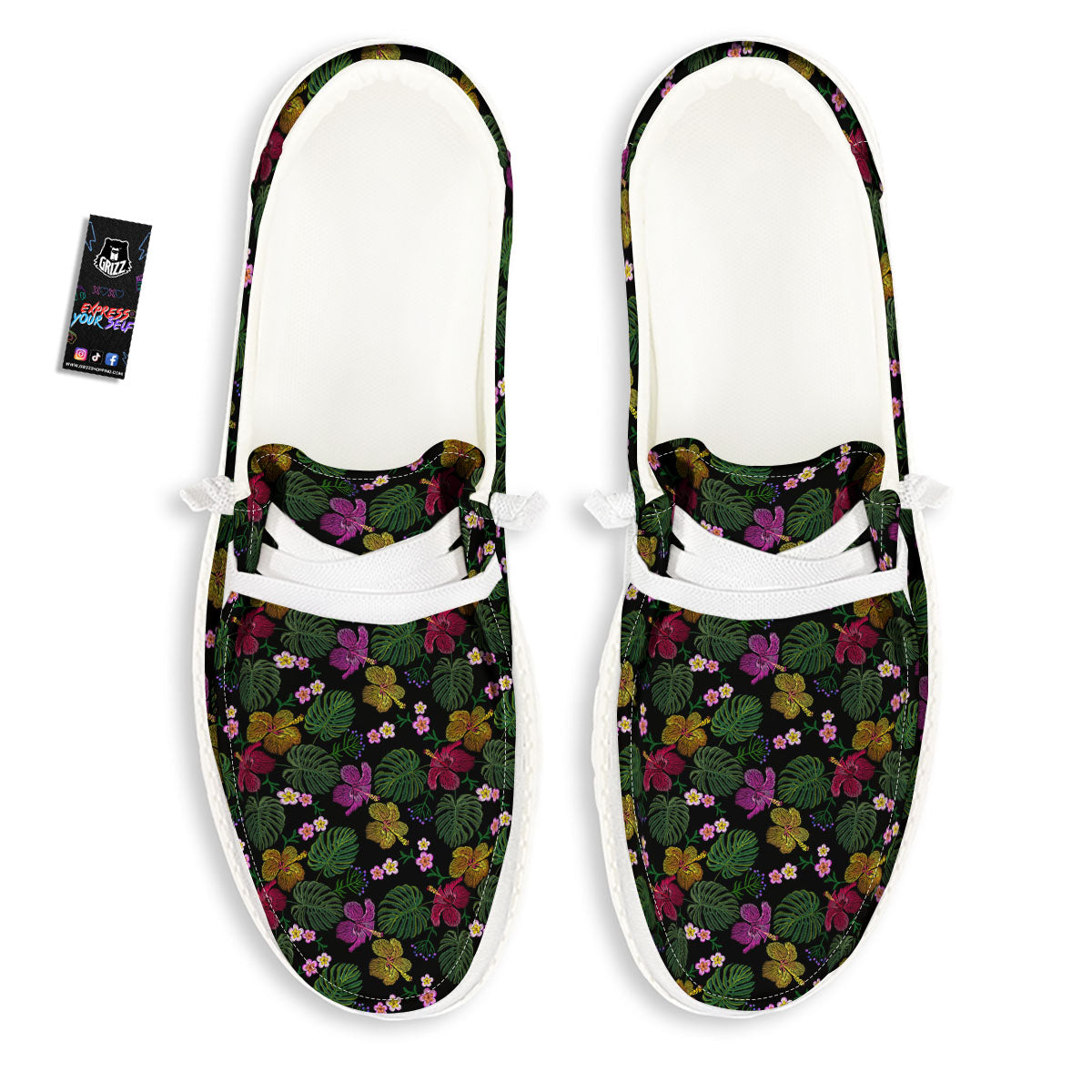 Tropical Embroidery Print Pattern White Loafers-grizzshop