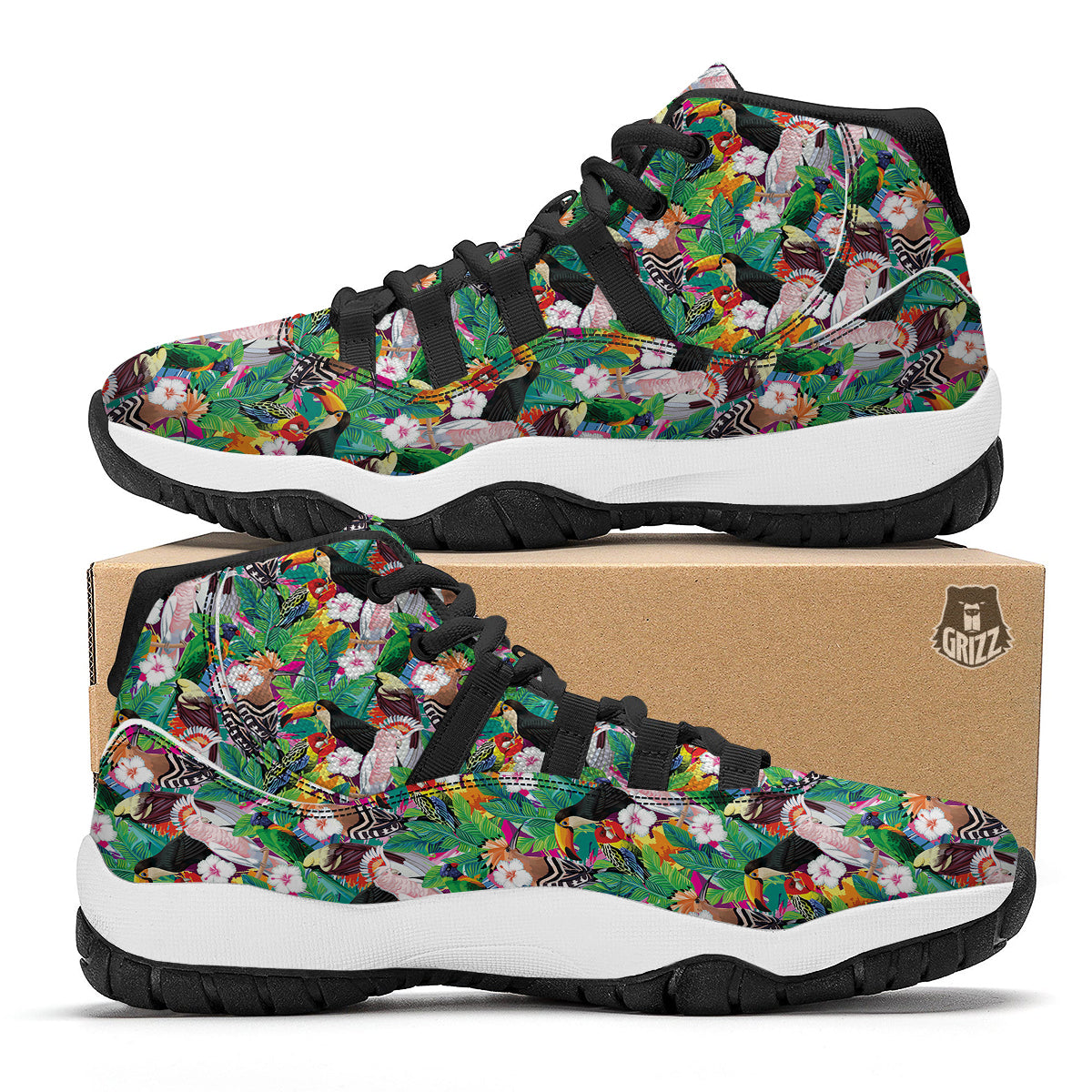 Tropical Exotic Bird Black Bball Shoes-grizzshop