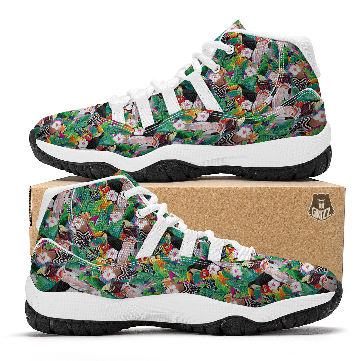 Tropical Exotic Bird White Bball Shoes-grizzshop