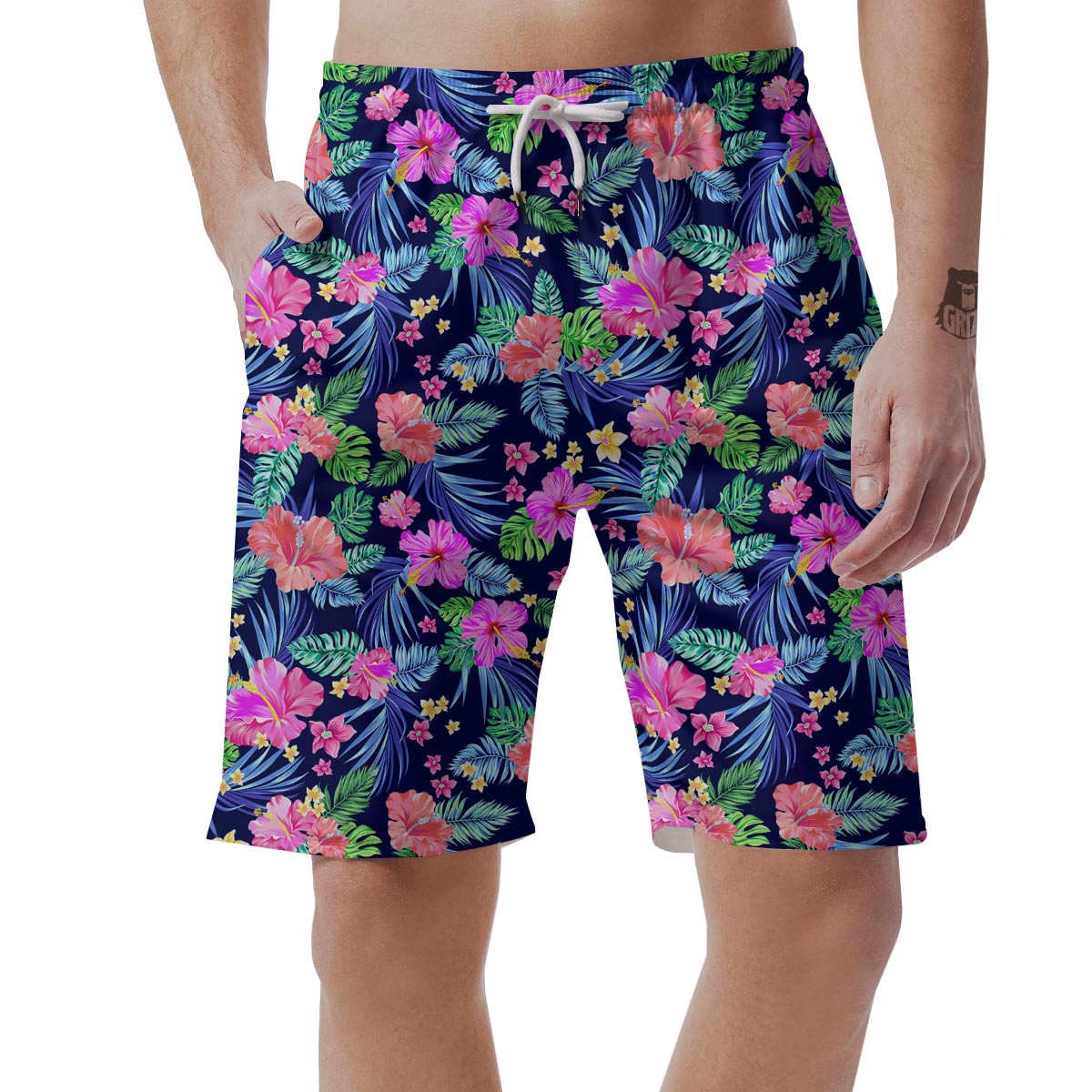 Tropical Exotic Flowers Hibiscus Hawaiian Print Men's Shorts-grizzshop