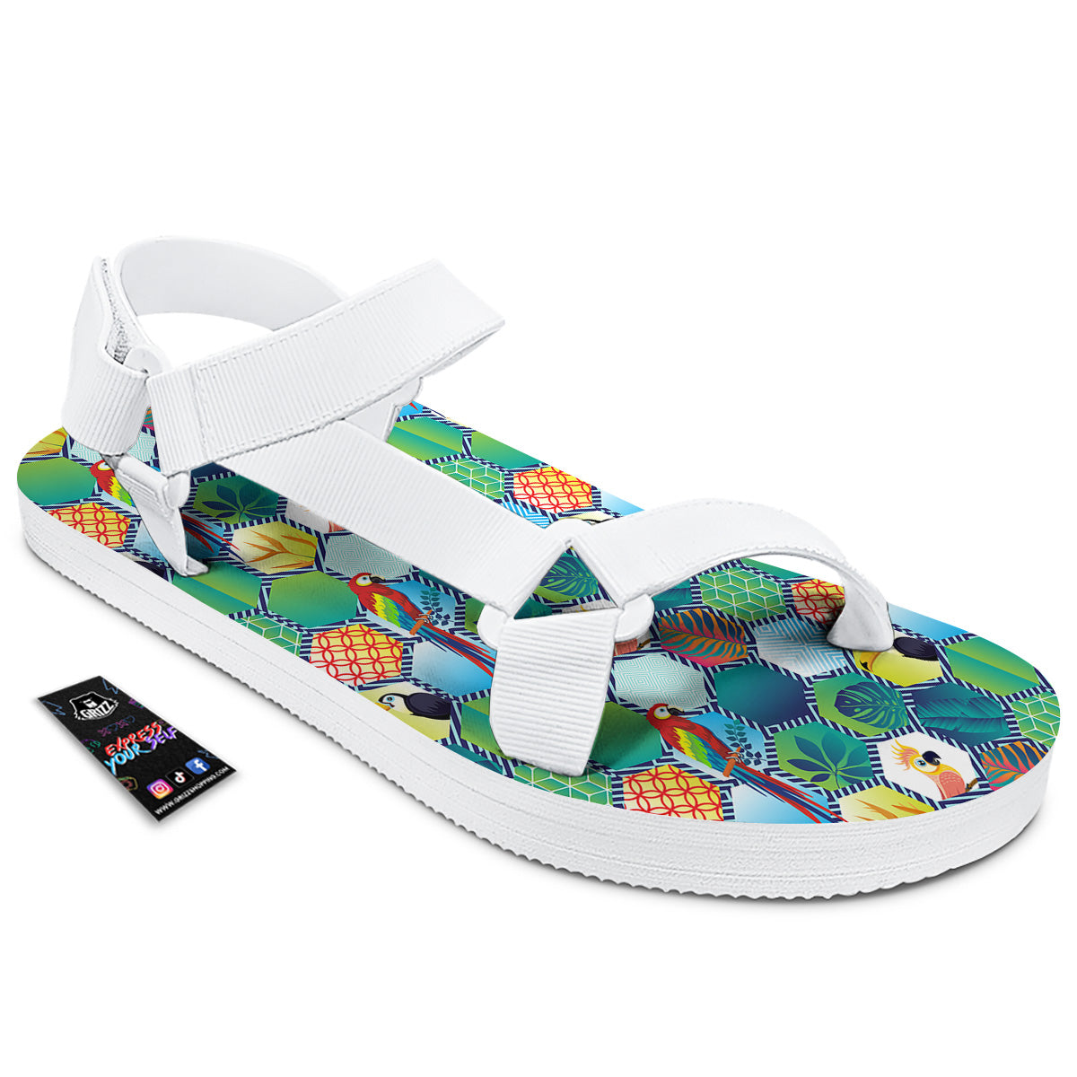 Tropical Exotic Hawaii Art Print Pattern White Open Toe Sandals-grizzshop
