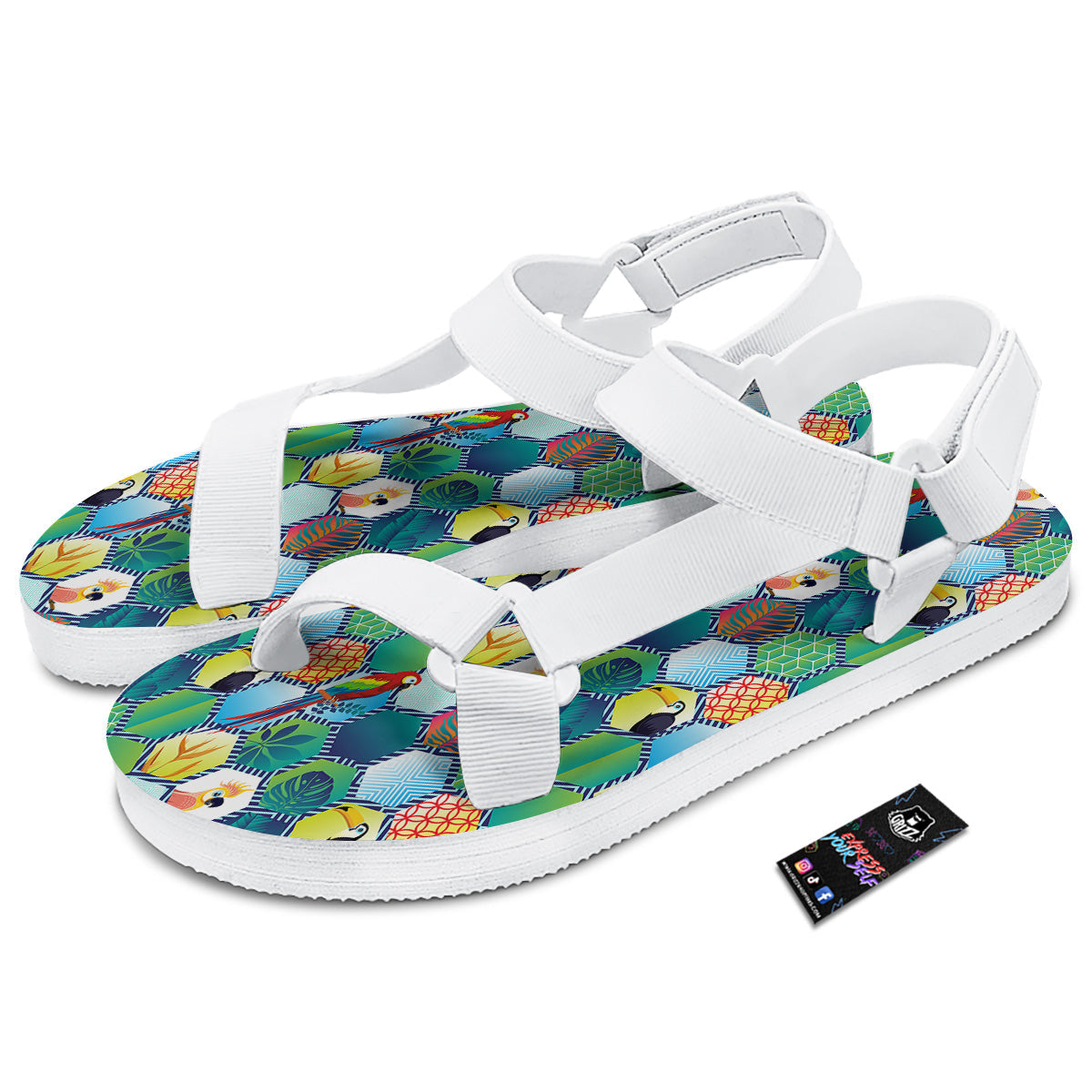 Tropical Exotic Hawaii Art Print Pattern White Open Toe Sandals-grizzshop
