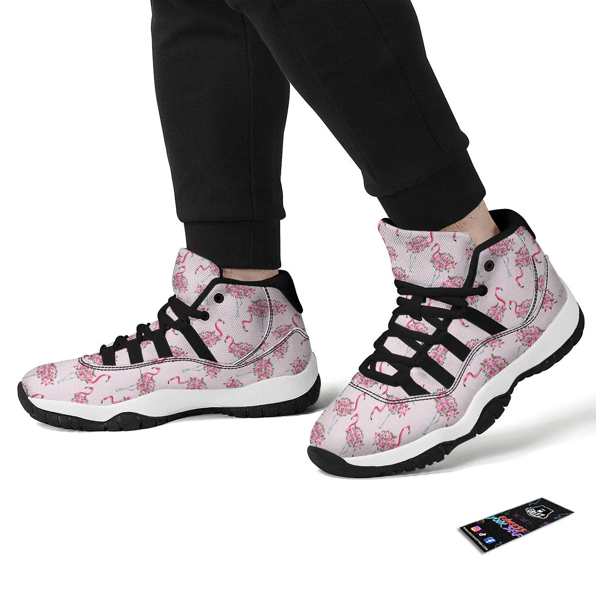 Tropical Flamingo Hawaiian Floral Pattern Print Black Bball Shoes-grizzshop