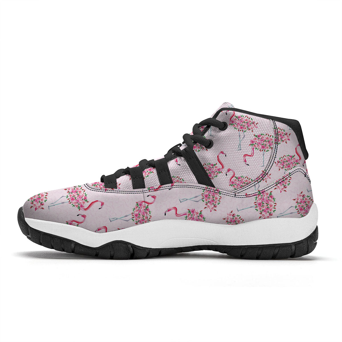 Tropical Flamingo Hawaiian Floral Pattern Print Black Bball Shoes-grizzshop