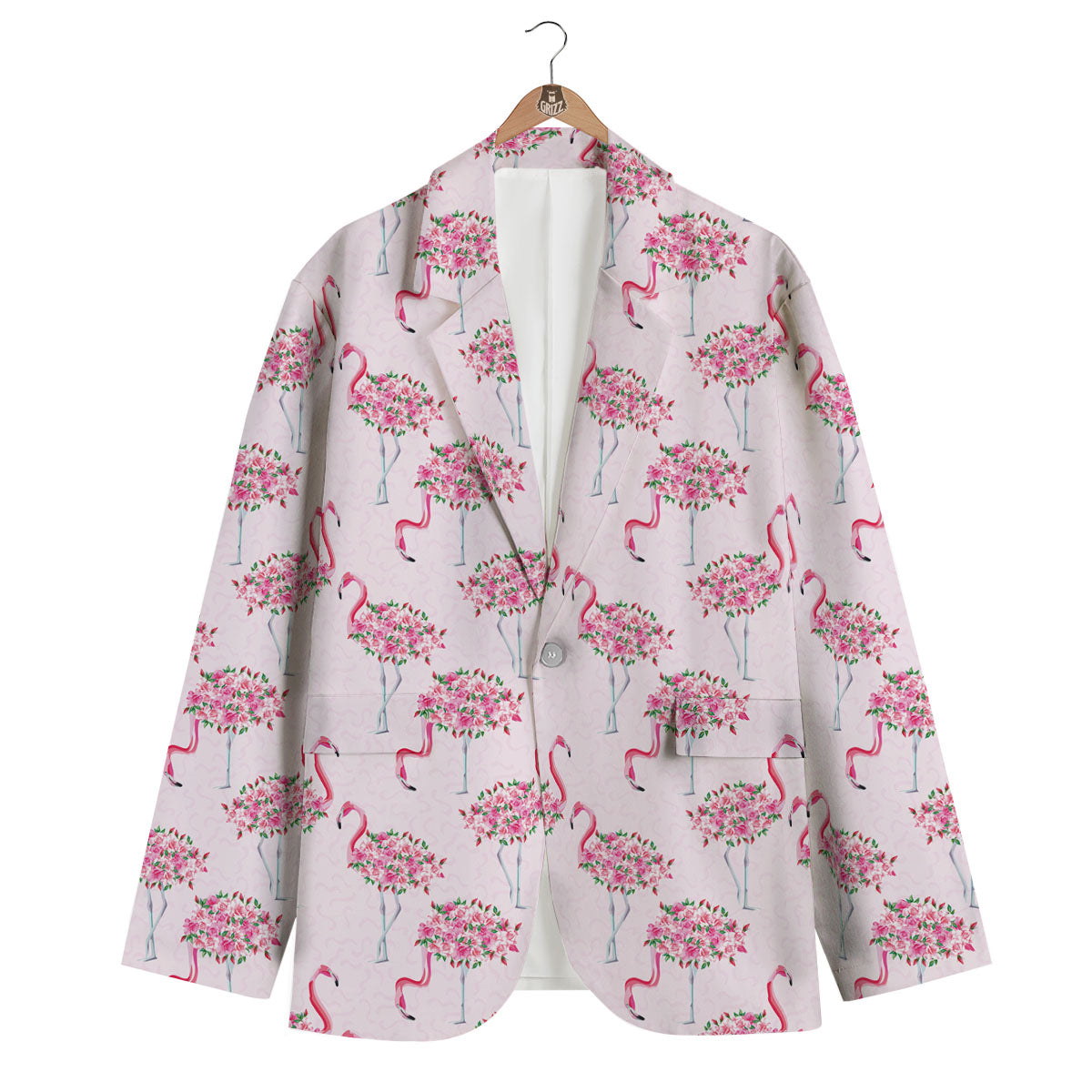 Tropical Flamingo Hawaiian Floral Pattern Print Men's Blazer-grizzshop