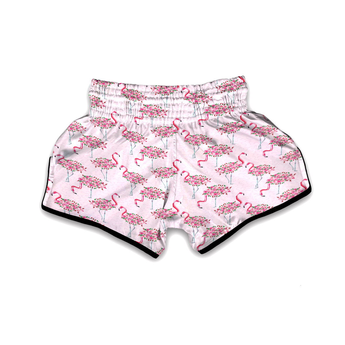 Tropical Flamingo Hawaiian Floral Pattern Print Muay Thai Boxing Shorts-grizzshop