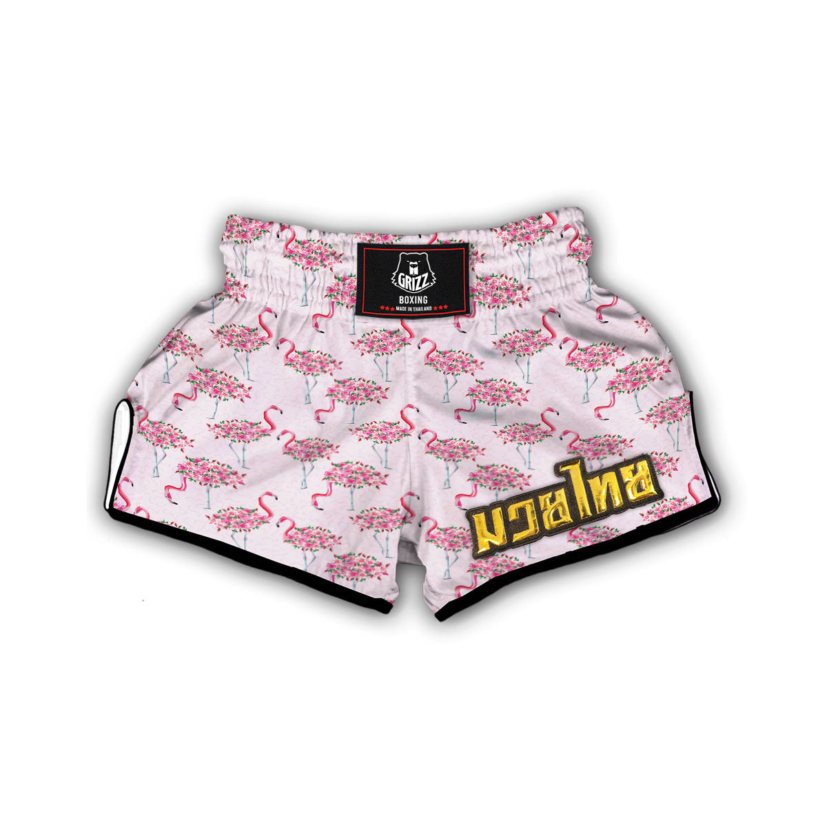 Tropical Flamingo Hawaiian Floral Pattern Print Muay Thai Boxing Shorts-grizzshop