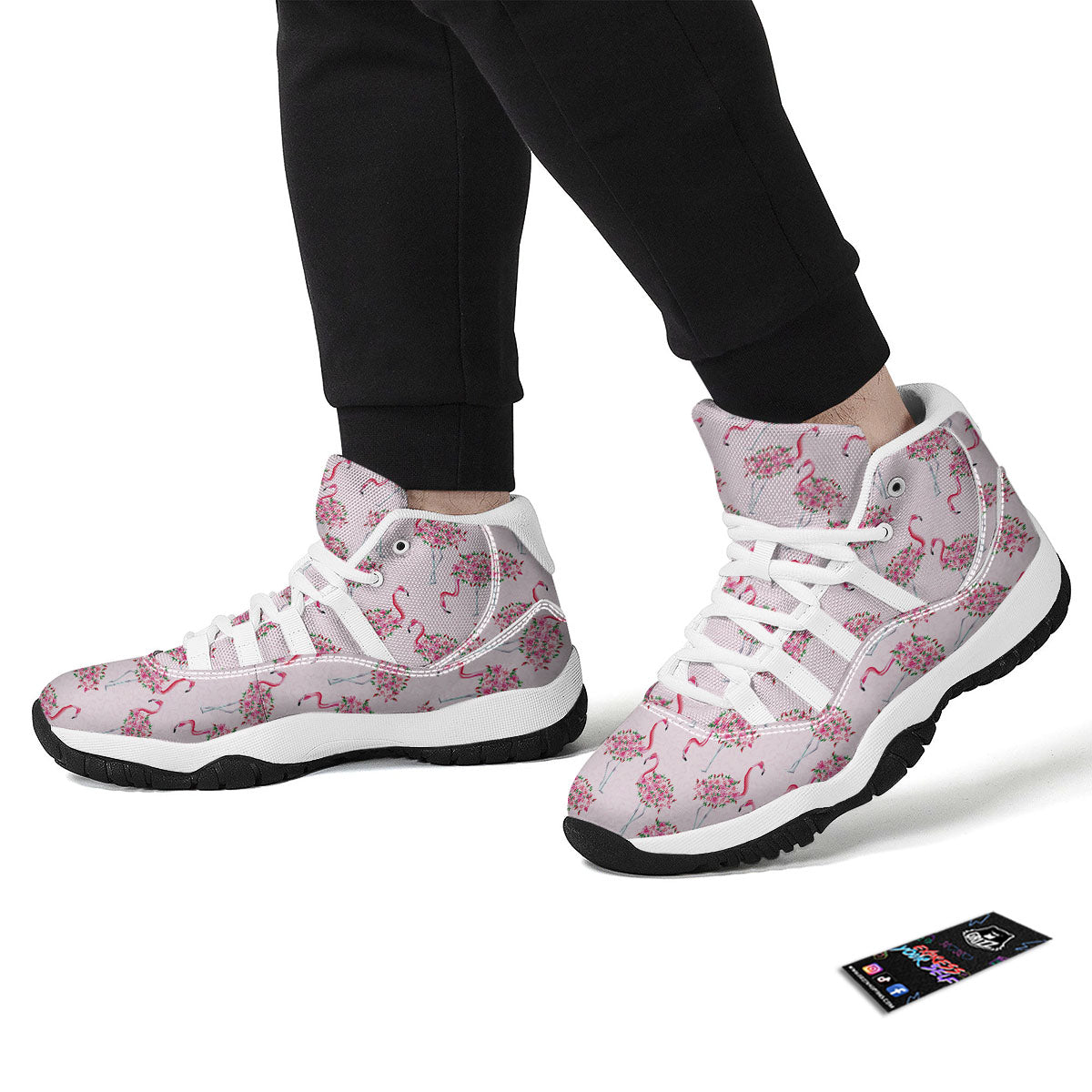Tropical Flamingo Hawaiian Floral Pattern Print White Bball Shoes-grizzshop