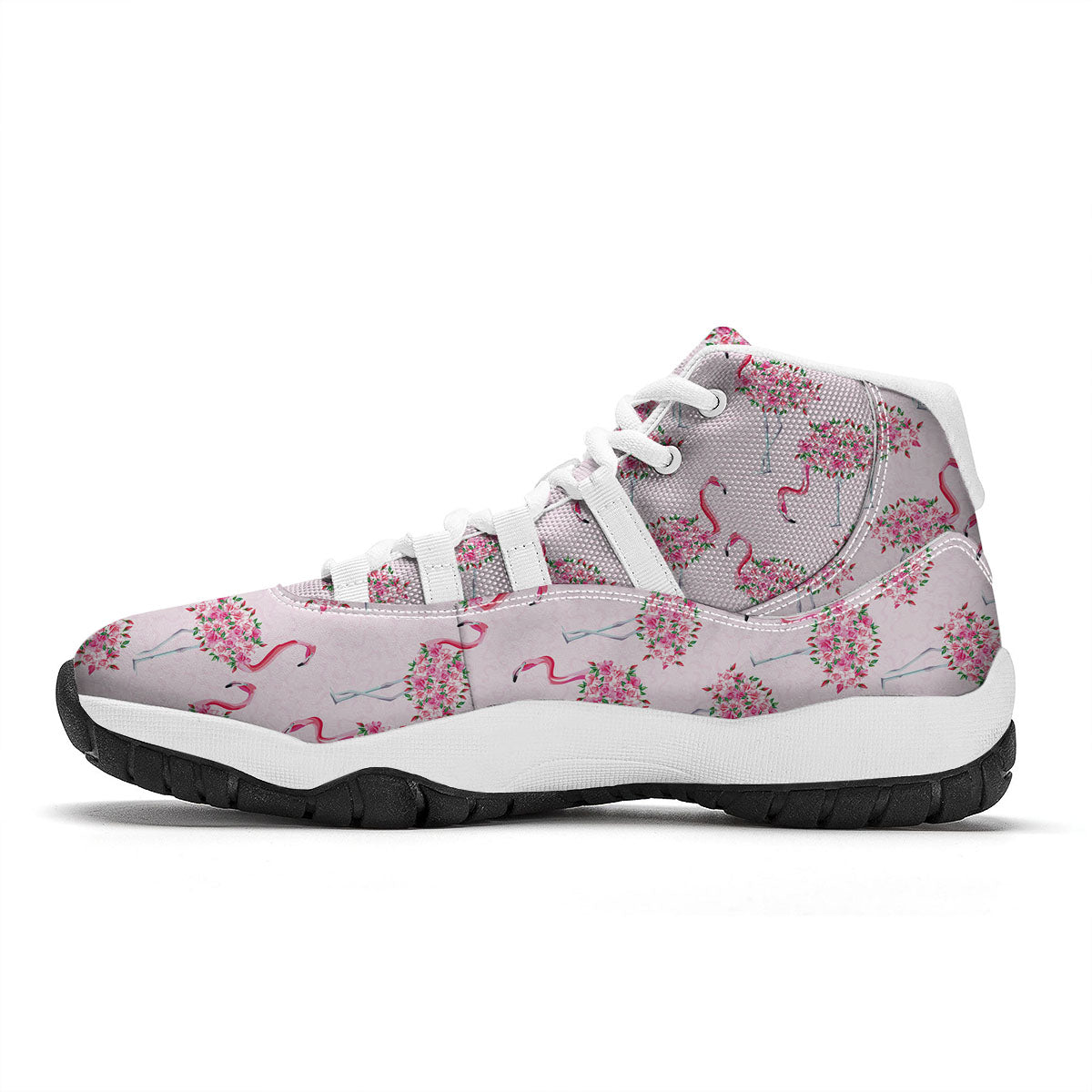 Tropical Flamingo Hawaiian Floral Pattern Print White Bball Shoes-grizzshop