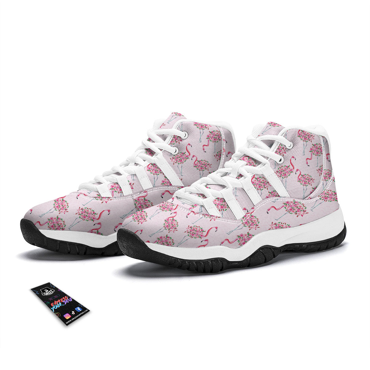 Tropical Flamingo Hawaiian Floral Pattern Print White Bball Shoes-grizzshop